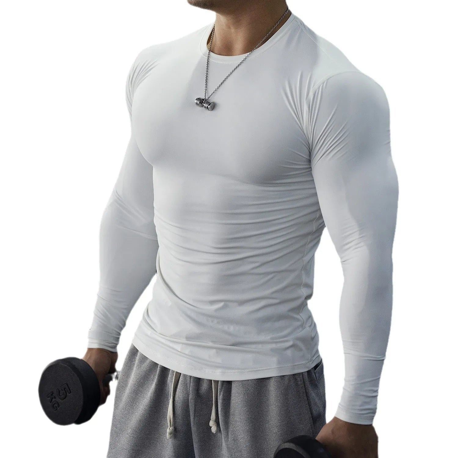 Men's black fitness tights with long sleeves for running and gym workouts