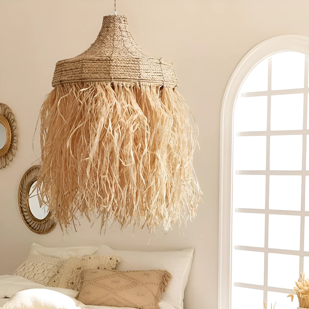 Retro pendant light with 50cm diameter made of woven wild vetch and willow in Southeast Asia style