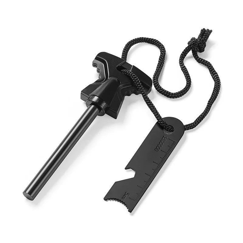 Butterfly-shaped outdoor fire starter tool with bottle opener measuring 117x43mm