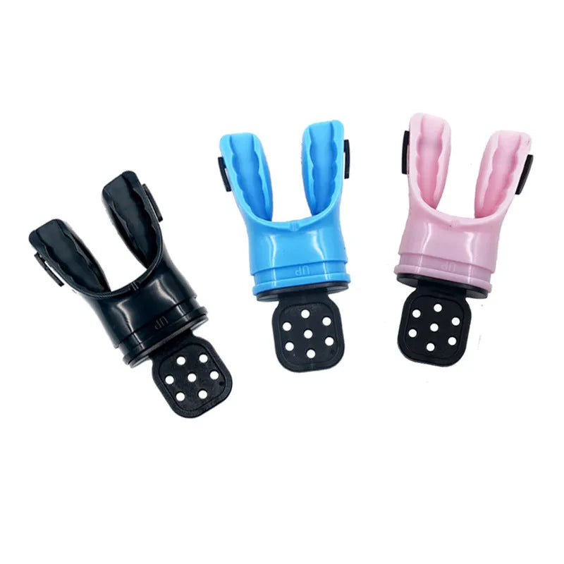 Edible silicone diving mouthpiece, 110mm long, shown in multiple colour options.