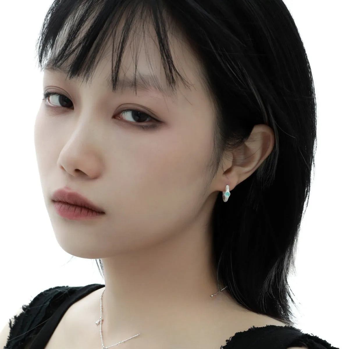 925 silver geometric ear clips with burnt silver finish and round design elements