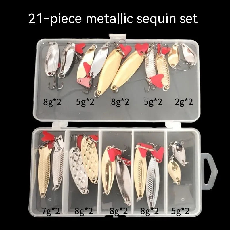 Box of gold and silver metal sequins for false bait fishing lures