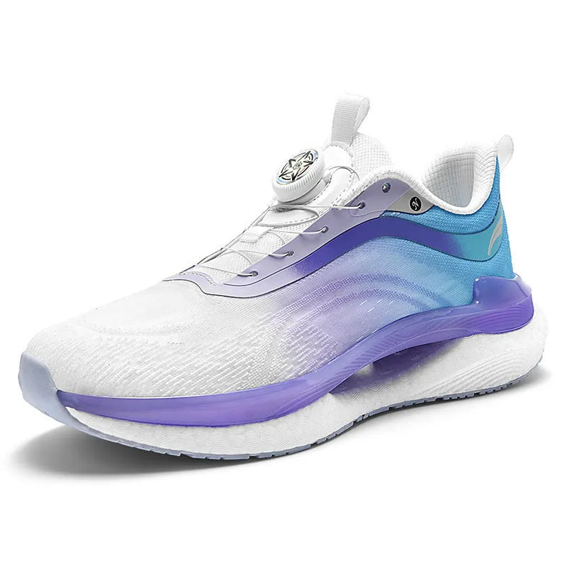 Men's high-top breathable running shoes in mesh with buckle fastening and flat heel