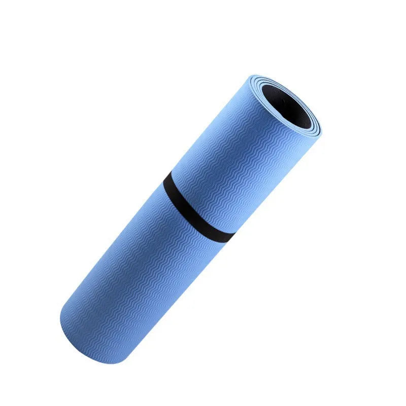 Blue conductive yoga mat with grounding wire, showing plant pattern and 182cm length.