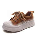 Women's round toe lace-up casual shoes in yellow leather with a rubber foam sole.