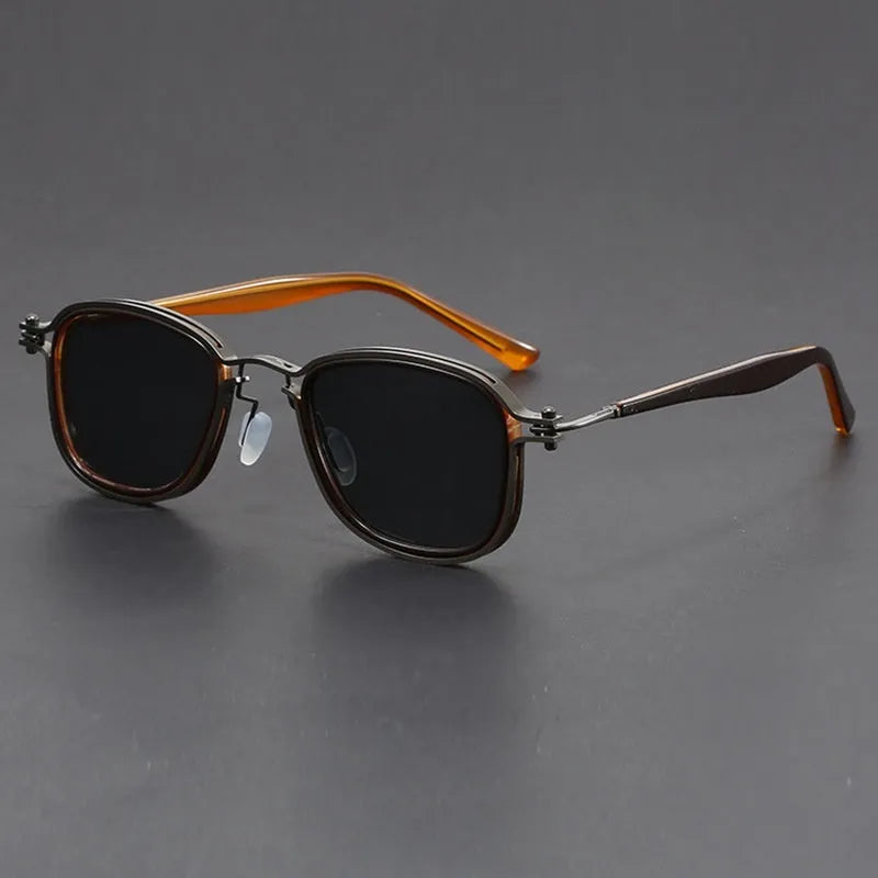 Retro square frame sunglasses with metal detailing in multiple colour options including black gold and hawksbill tea