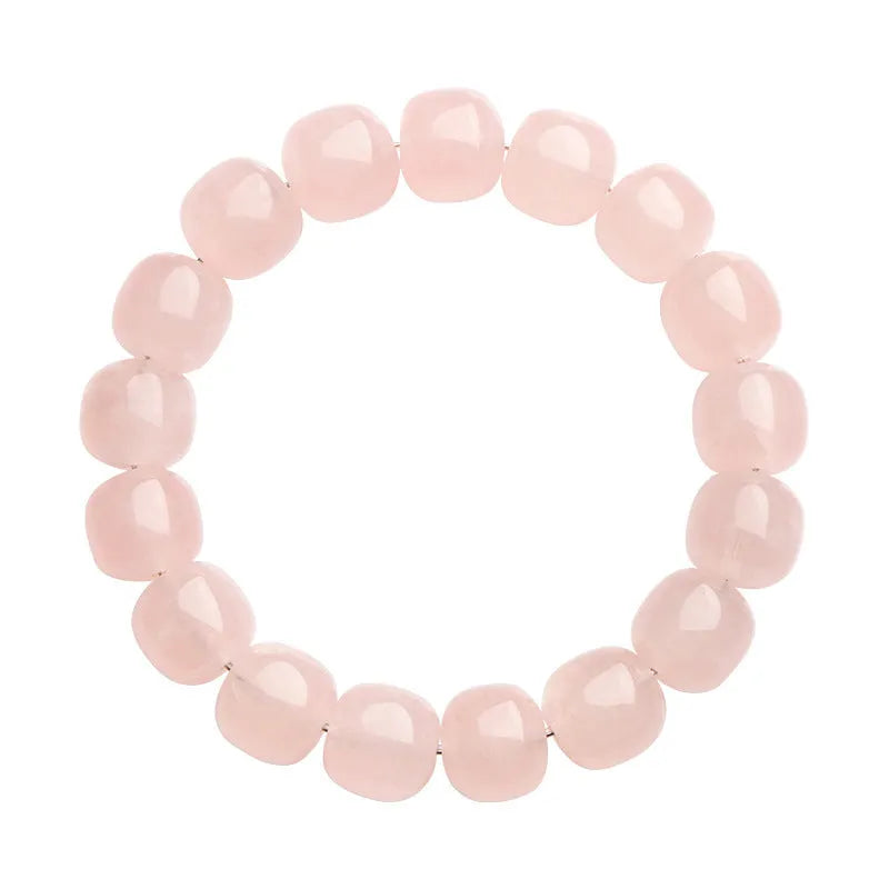 Natural bamboo crystal barrel bead bracelet with geometric design and pink colour