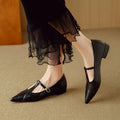 Brown women's leather flat shoes with round toe and mid heel for autumn winter spring seasons