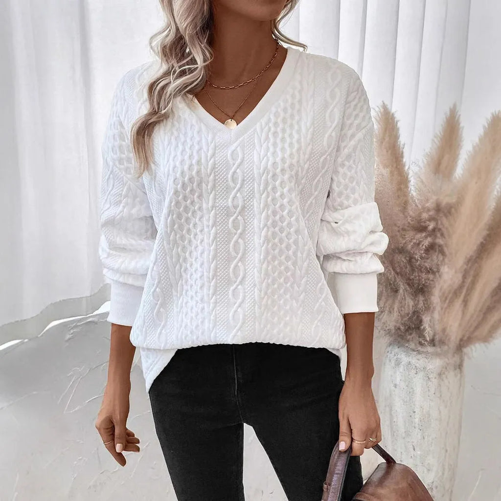 Milk white loose fit long sleeve T-shirt with 3D pattern in Japanese Korean style