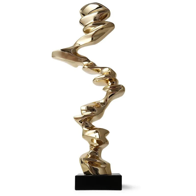 Abstract minimalist resin ornament in bright gold, silver, or blue for tabletop display