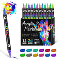 Set of double-headed acrylic marker pens showing fine and broad tips with opaque washable colours