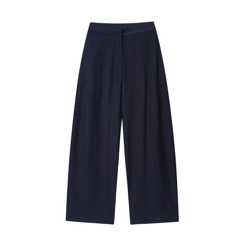 Women's linen blend off-neck shirt with flounced sleeves and matching wide leg trousers coordinated set