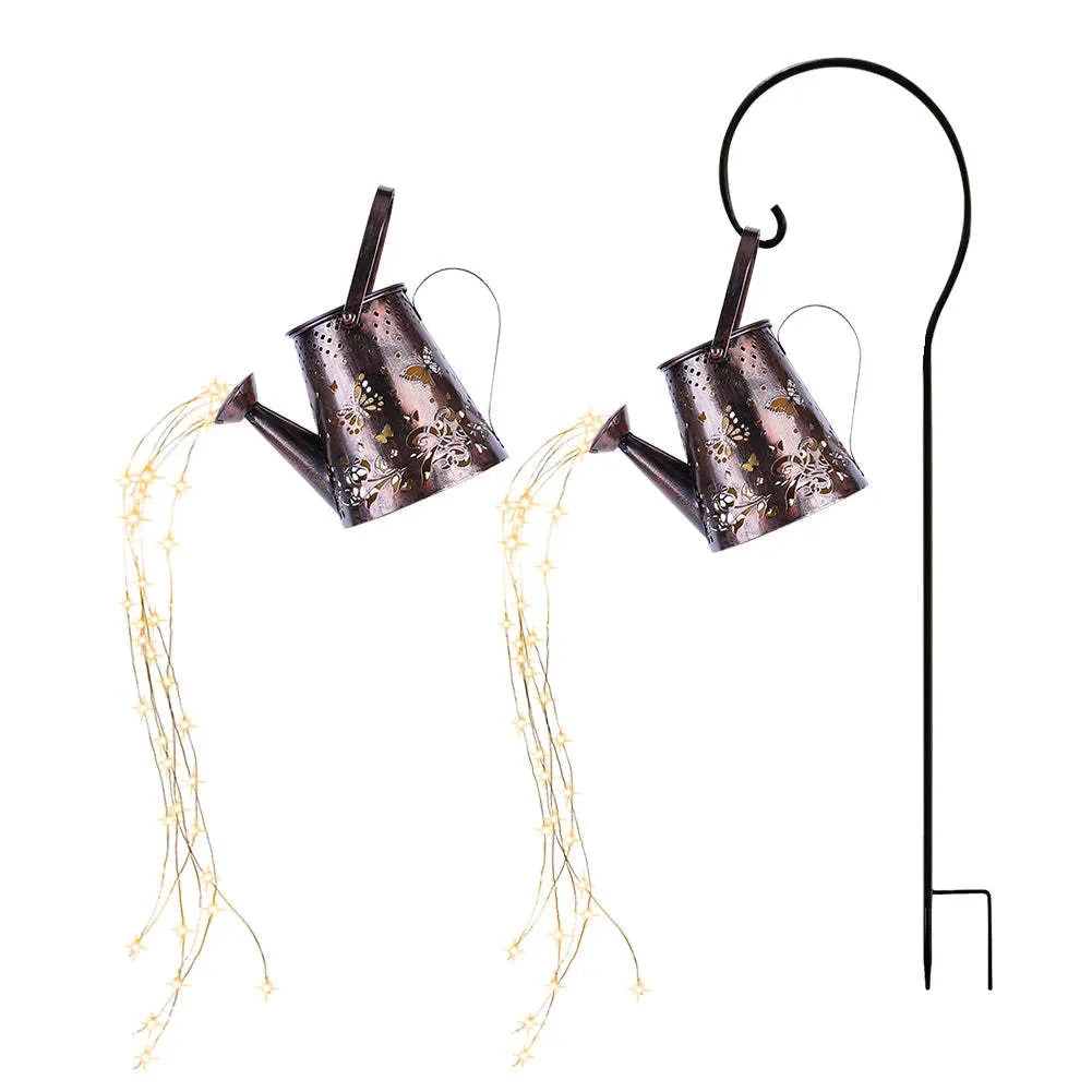 Solar garden lamp with iron butterfly pattern design and warm white LED lighting