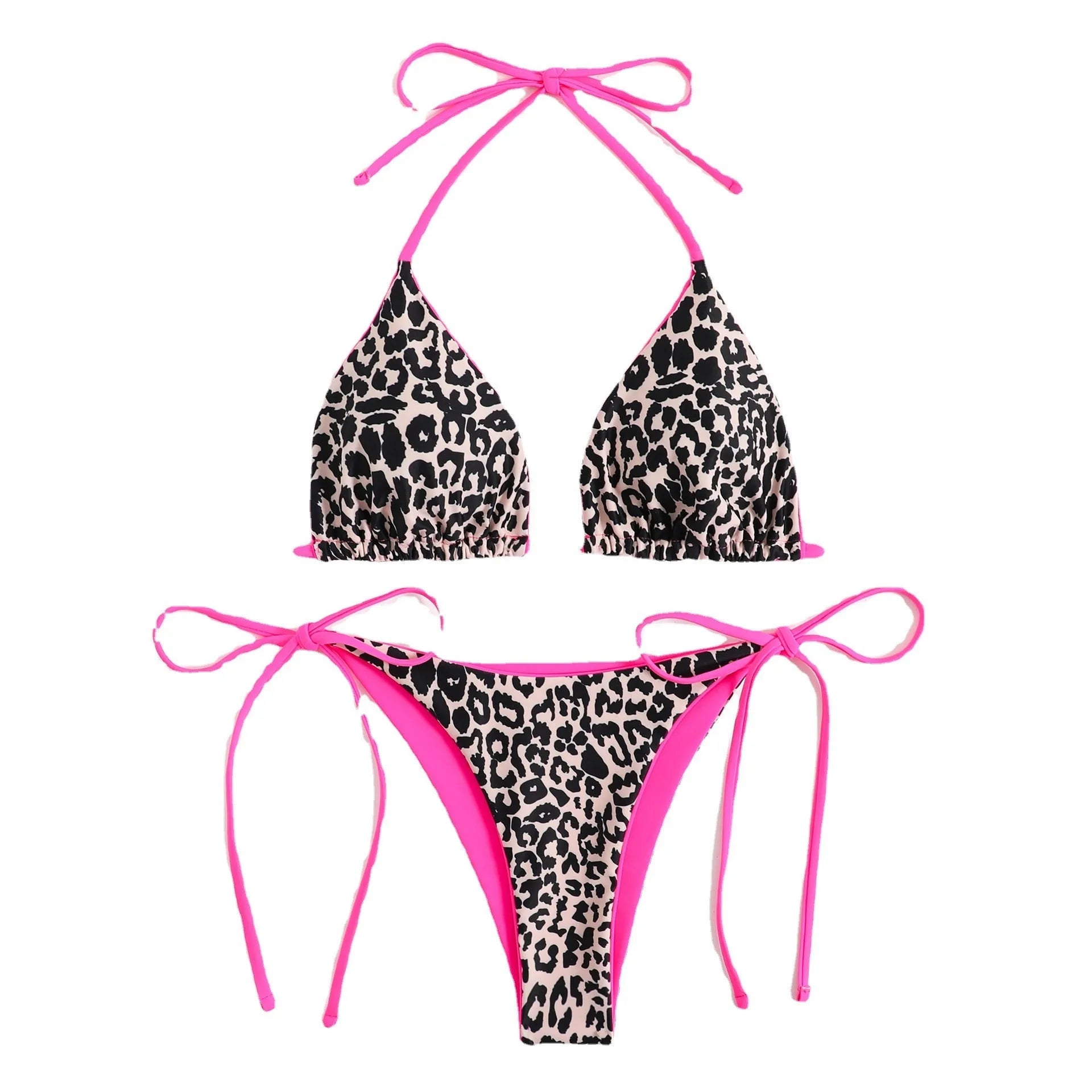 Women's lace-up front triangle bikini set with adjustable tie closure