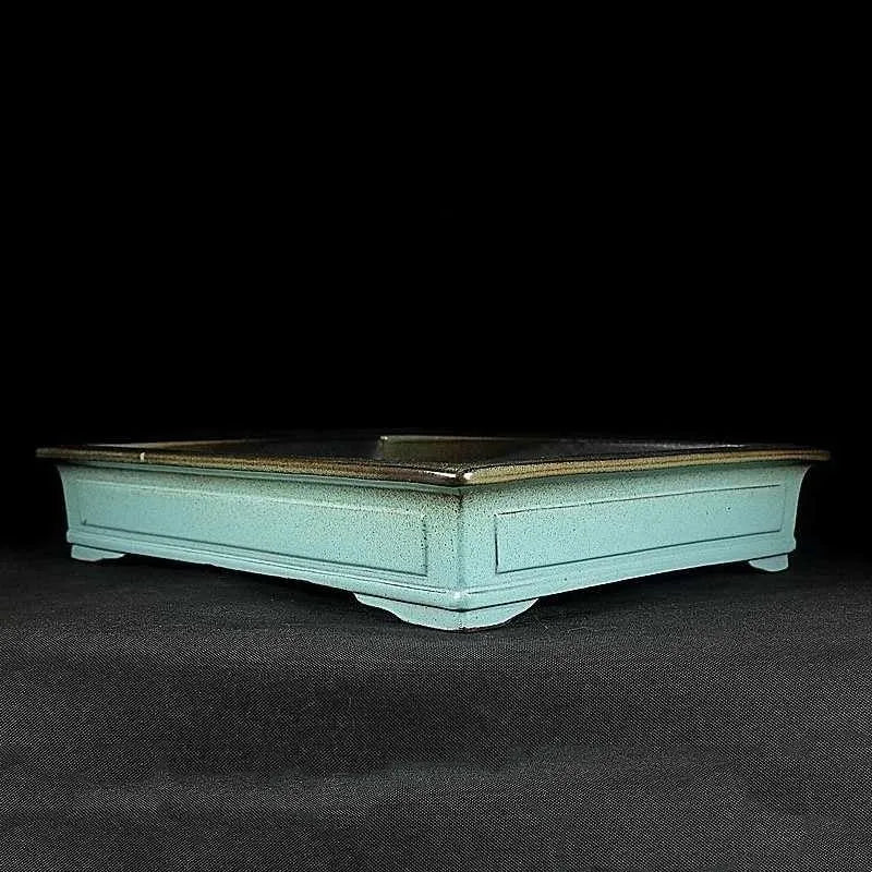 Green handmade ceramic bonsai pot with purple sand crackled glaze retro finish