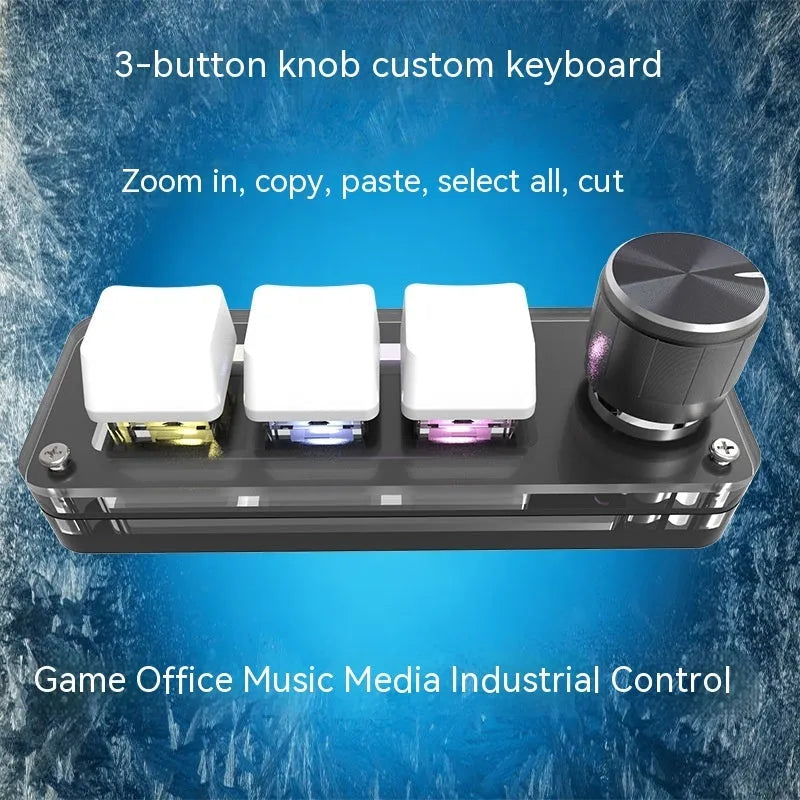 Black and white custom programmable keypad with RGB backlight and USB cable for macro shortcuts