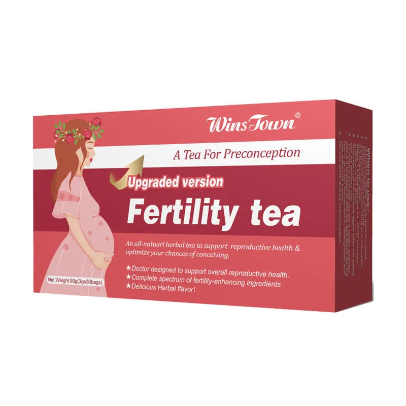 Box of fertility herbal tea containing 330 individual tea bags for reproductive health support.