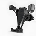Universal car air vent phone mount in elegant black, fitting 66-84mm wide smartphones, rechargeable, with silicone and alloy construction.