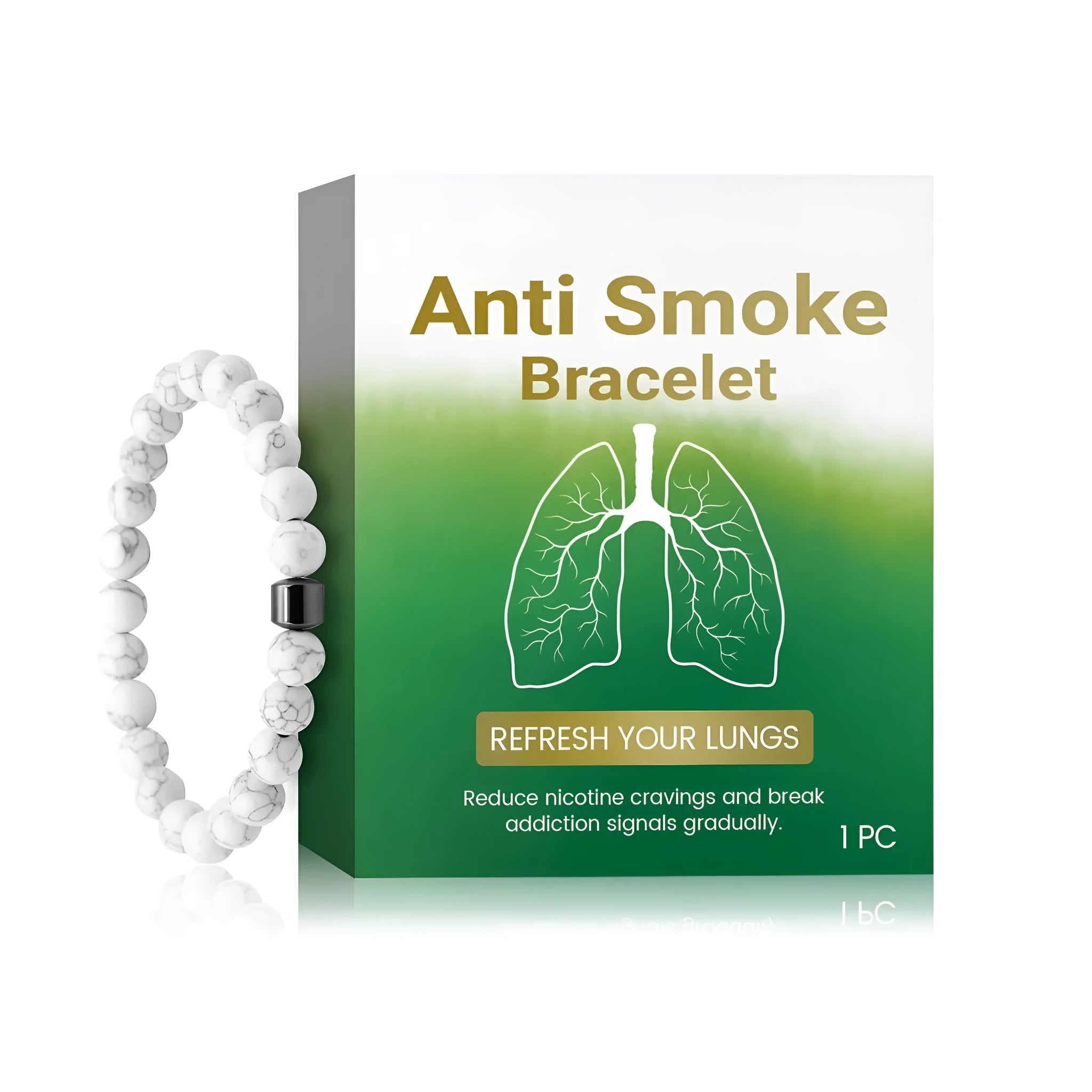 A women's bracelet made from blue-green synthetic turquoise stone on a wrist.