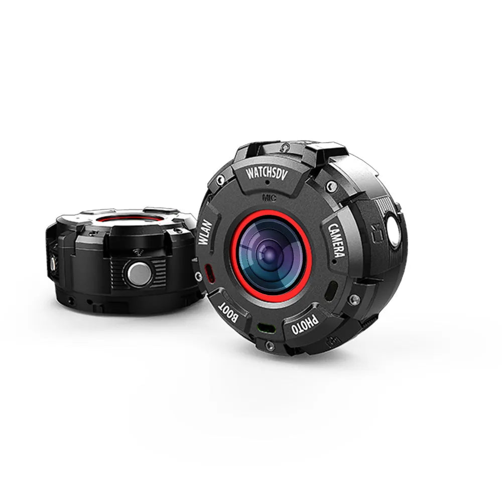 Black waterproof sports digital camera with SD card slot and USB port