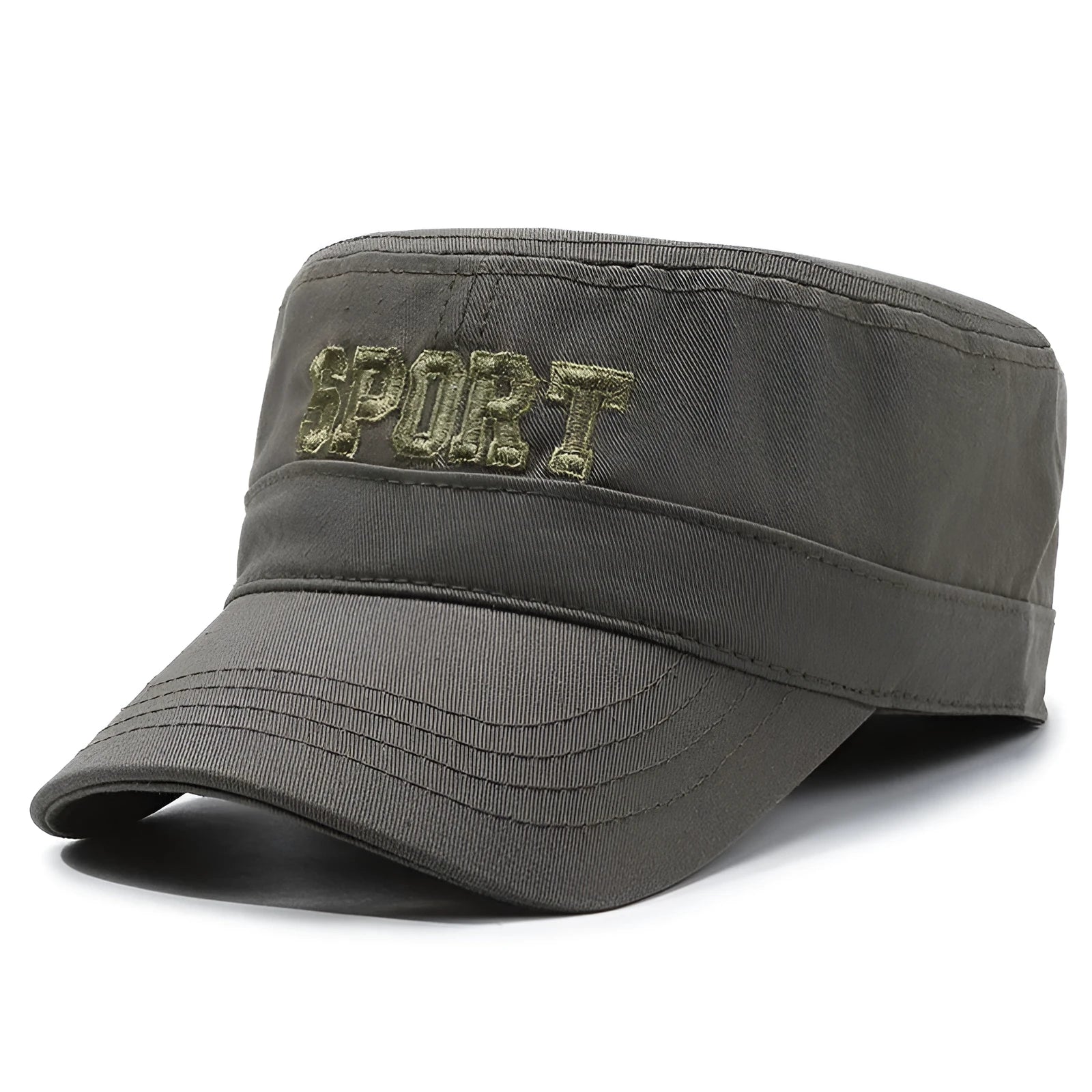 Men's cotton flat-top peaked cap in adjustable size with dome crown