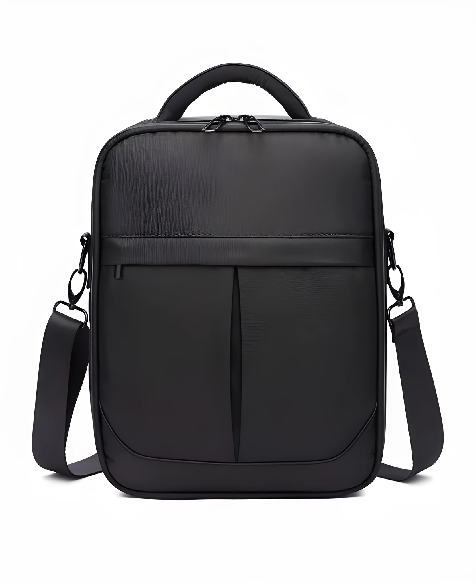Black Oxford fabric mens messenger shoulder bag showing front view