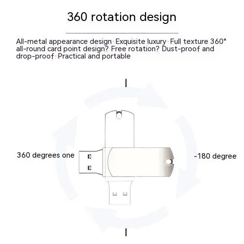 White metal rotating USB flash drive showing compact size and connector.