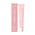 Pink shea butter lip balm stick on a white background