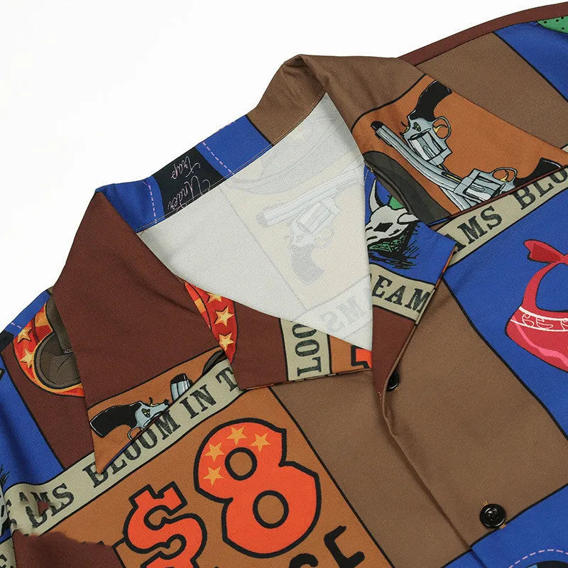 Men's loose short sleeve T-shirt in Card Brown, cardigan style, polyester, sizes M L XL
