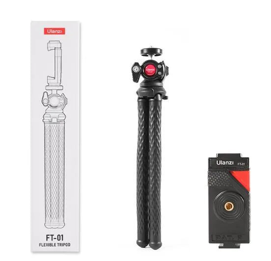 Black octopus-style mobile phone tripod set with aluminium legs and phone clip extended to 360mm