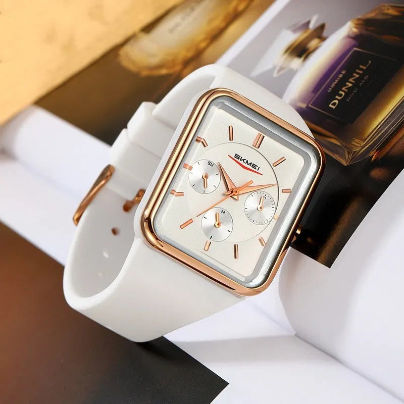 Square silicone waterproof digital watch for girls in multiple colour options showing 10.8mm thickness