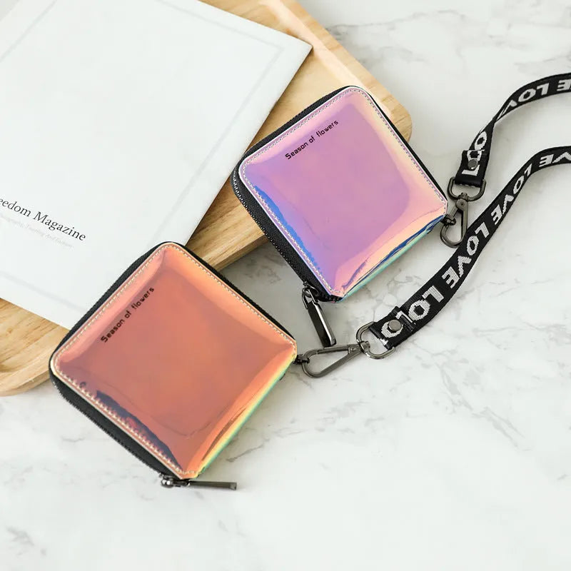 Korean-style short folding women's wallet in PU leather, shown in crystal blue colour.