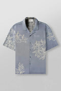 Men's loose fit short sleeve cardigan with printed floral pattern in beige colour
