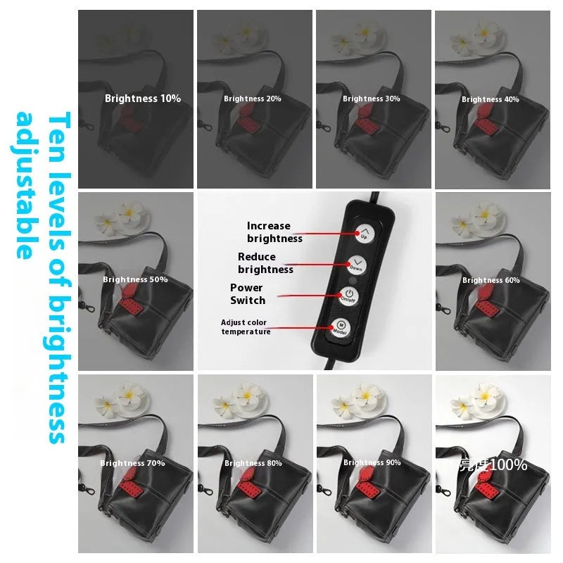 50cm foldable light box with metal frame and USB-powered LED lighting for product photography