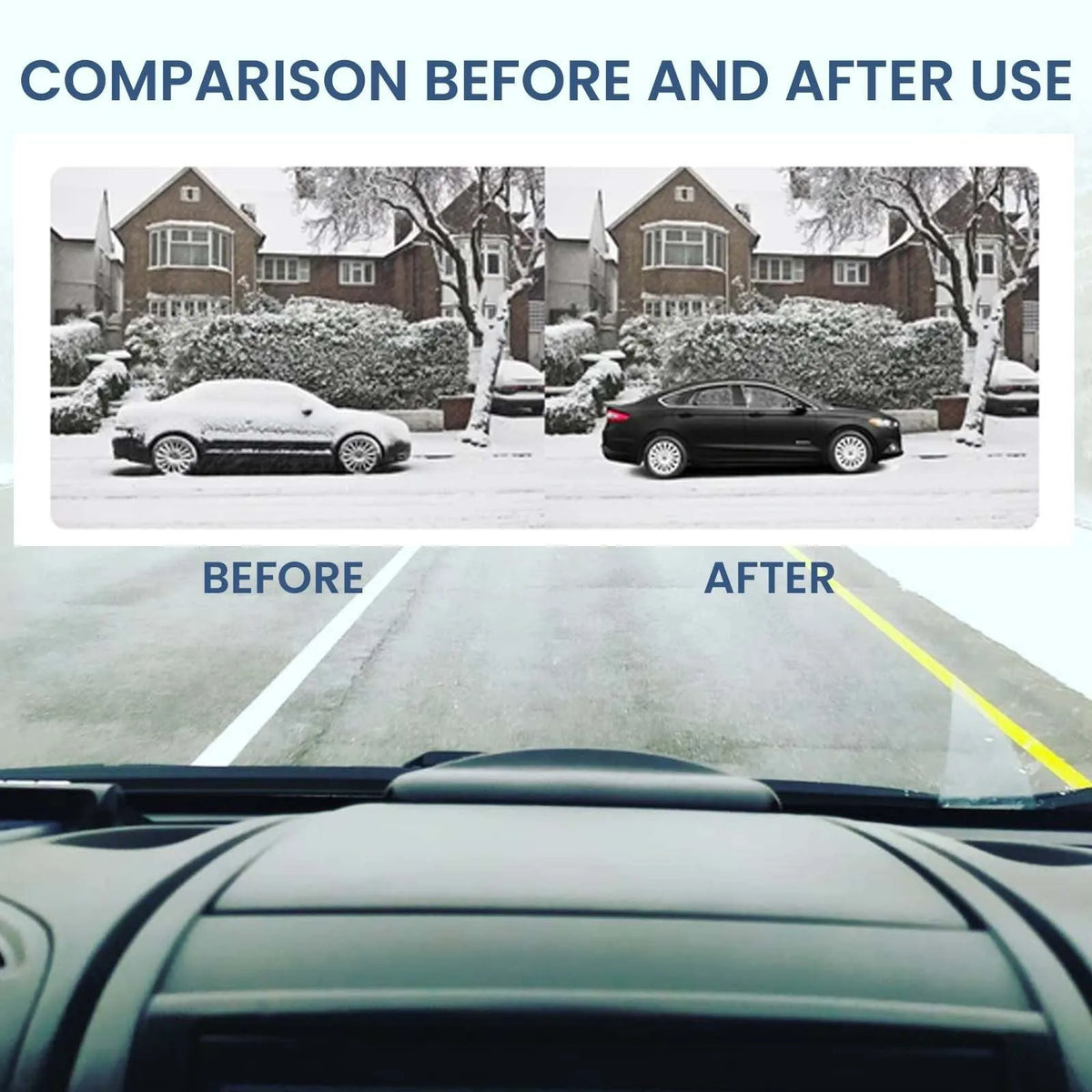 Compact black car deicing tool for snow removal from windscreens