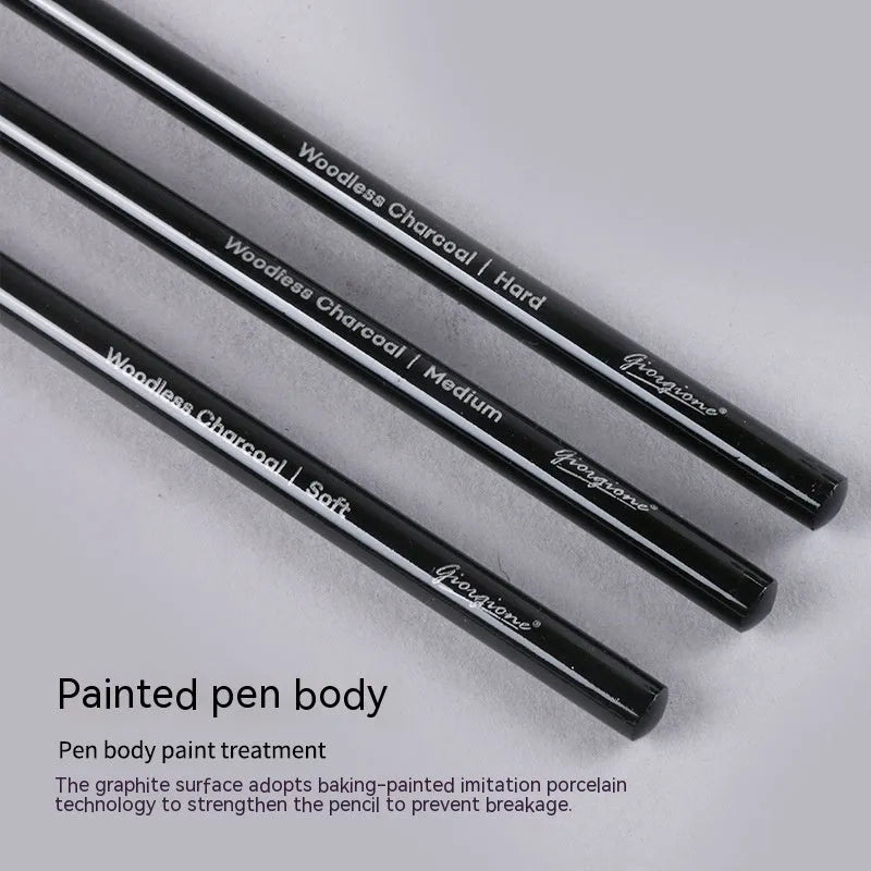 Graphite and carbonized pencil set showing six graphite pencils and three darker carbonized pencils on suction card packaging