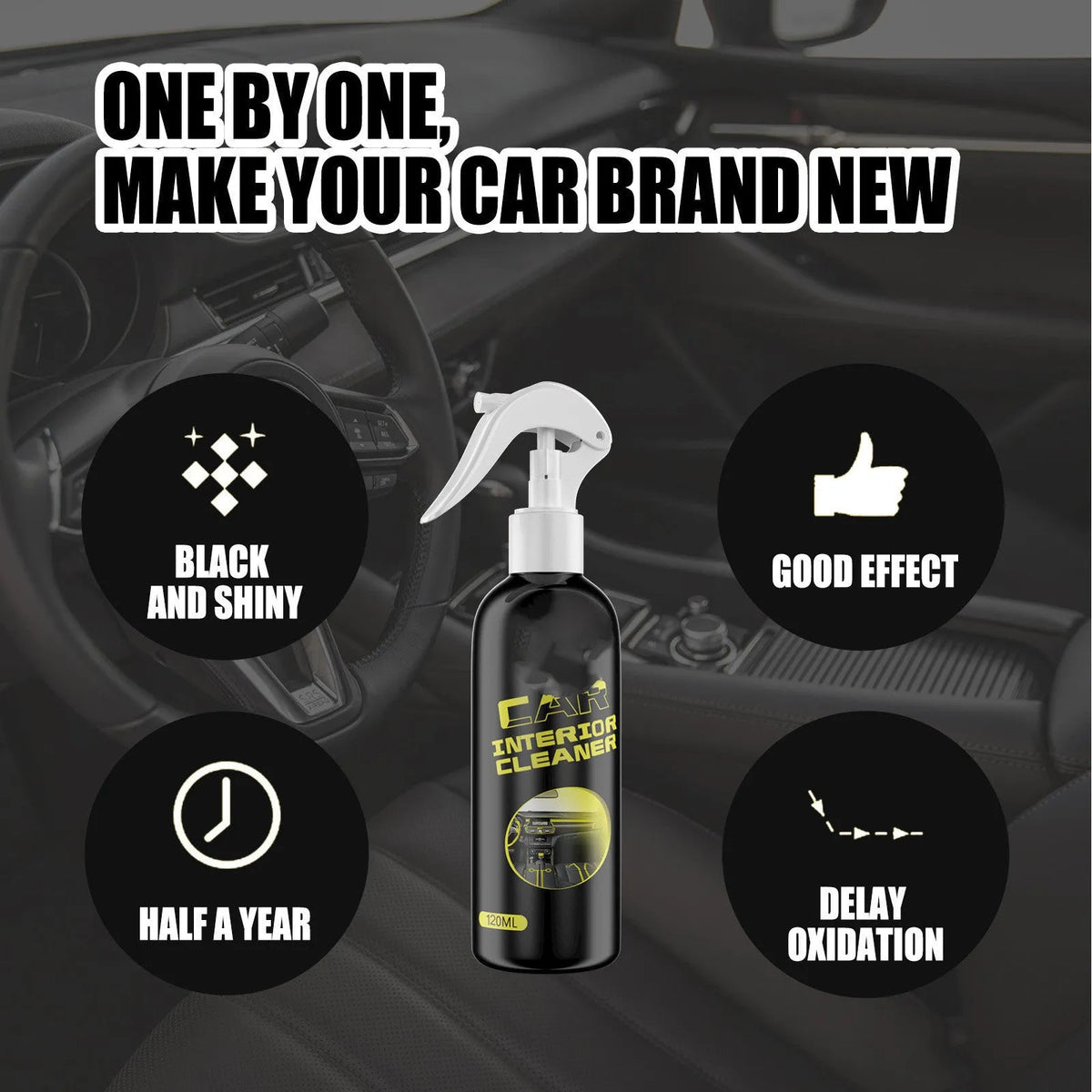 120ml car interior cleaner bottle for leather and plastic dashboard decontamination