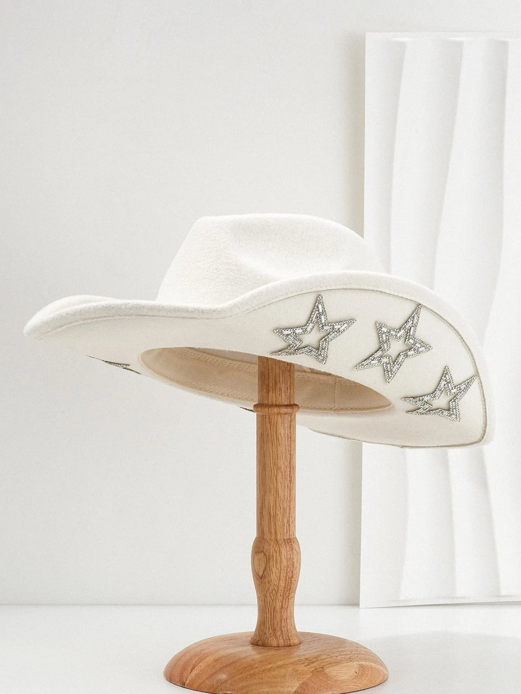 Polyester woven western-style top hat with conical crown and hexagonal star decoration
