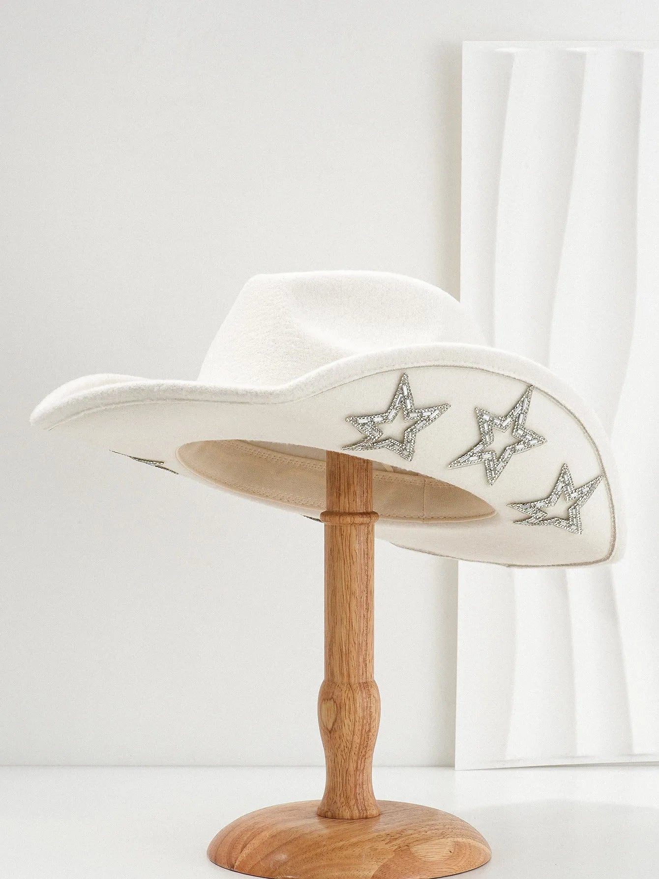 Polyester woven western-style top hat with conical crown and hexagonal star decoration