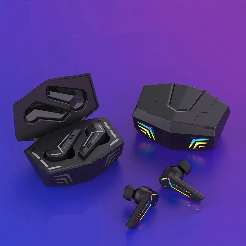 Black TWS Bluetooth sports headset with in-ear earplug design.