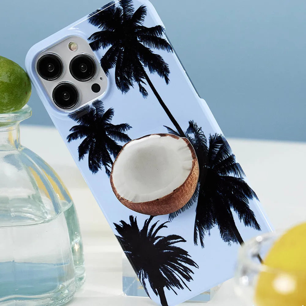 Original Summer Coconut design TPU protective case for iPhone, shown alongside a bracket combination option.