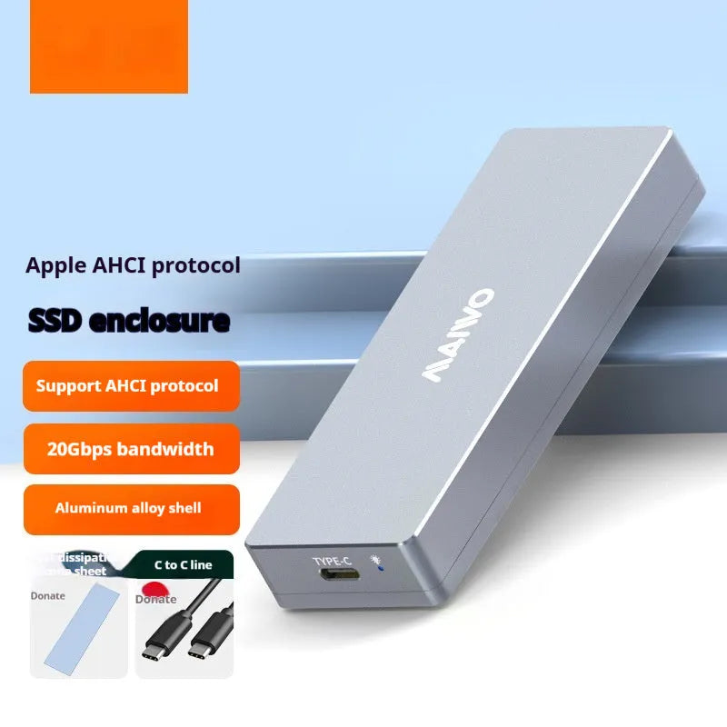 Type-C M.2 NVMe to USB solid state hard drive cartridge enclosure with aluminium alloy body and installation tools