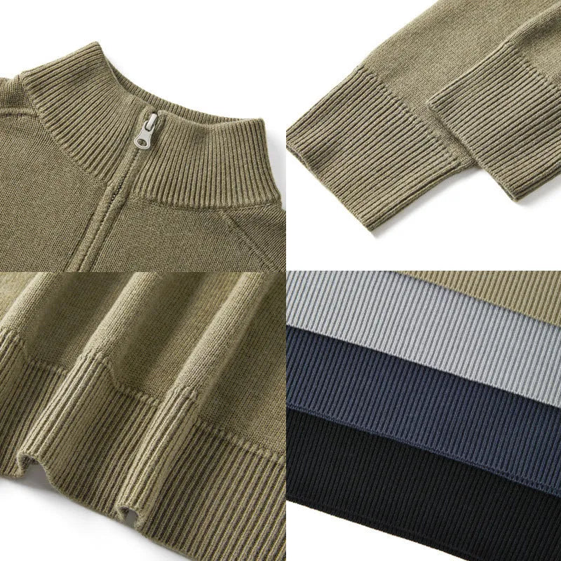 Men's slim-fit wool pullover sweater in a stone sand colour, showing long sleeves and casual style.