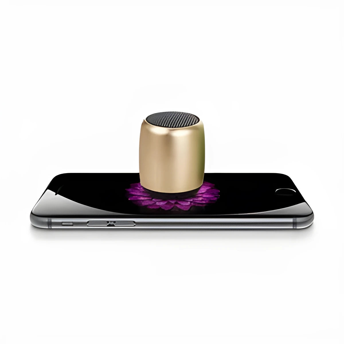 Small portable Bluetooth mini speaker in black, blue, gold, or pink colours showing compact design.