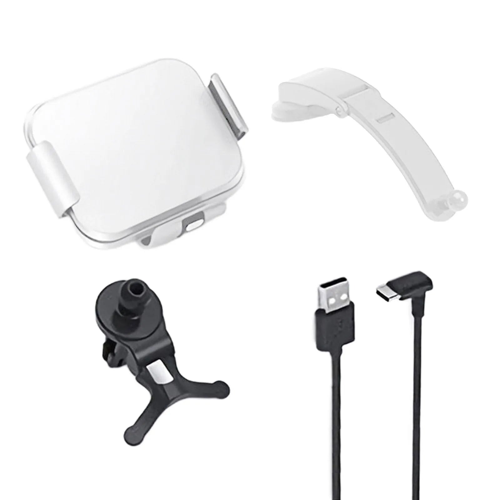 Grey wireless charging car phone holder for folding screen mobiles with AC clip and suction cup mount.