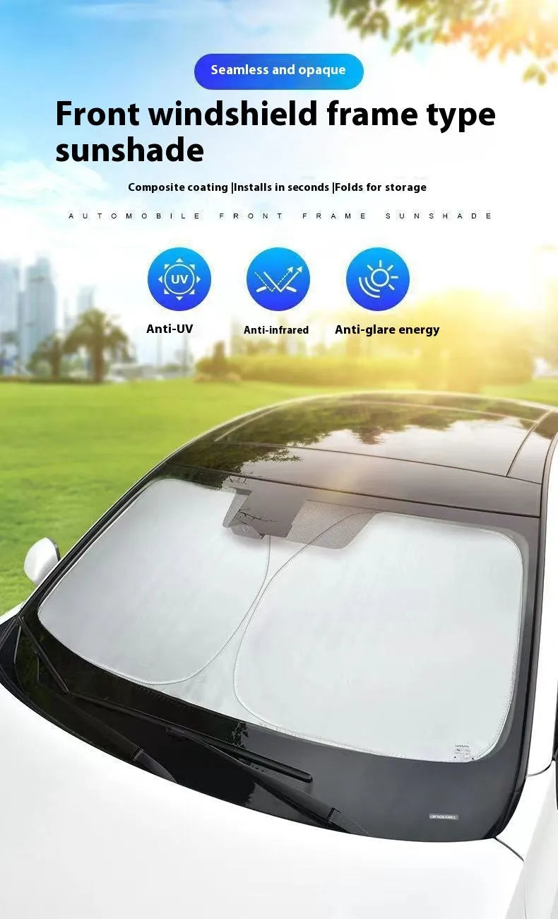 Aluminium foil car sunshade for heat insulation and UV protection in titanium silver colour