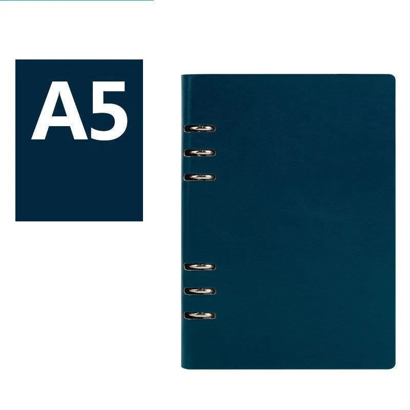 Loose-leaf notebook with imitation leather cover in red blue black brown seaweed green colours