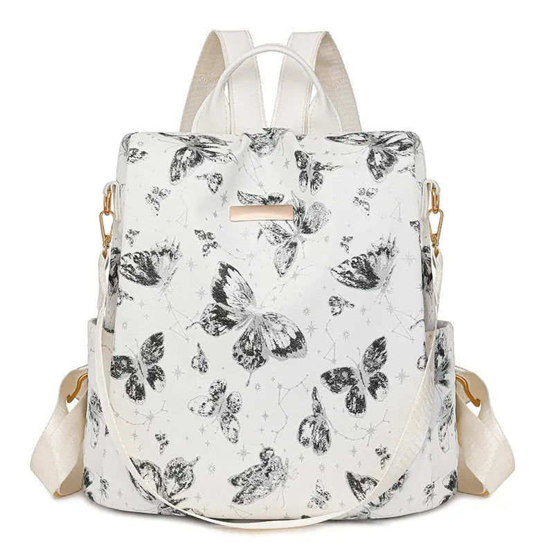 Butterfly print PU backpack in multiple colours with breathable back system and large capacity under 20 litres.