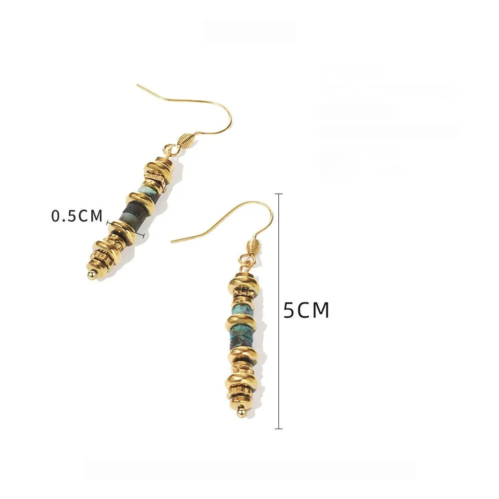 Geometric titanium steel dangle earrings with 18K gold plating, shown in SE22101520 colour.
