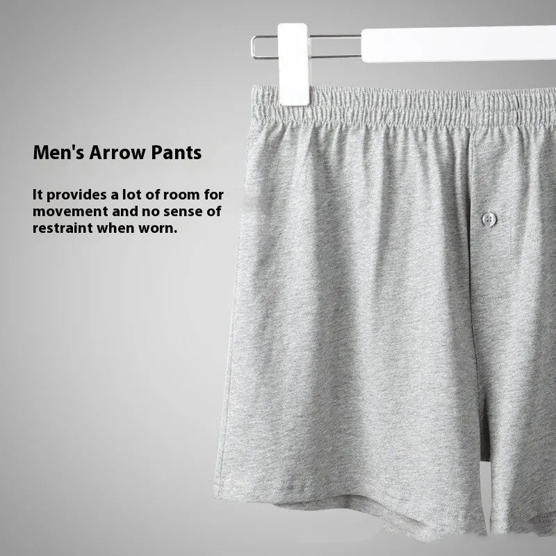 Men's loose fit pure cotton boxer shorts in black, light grey, and navy blue.
